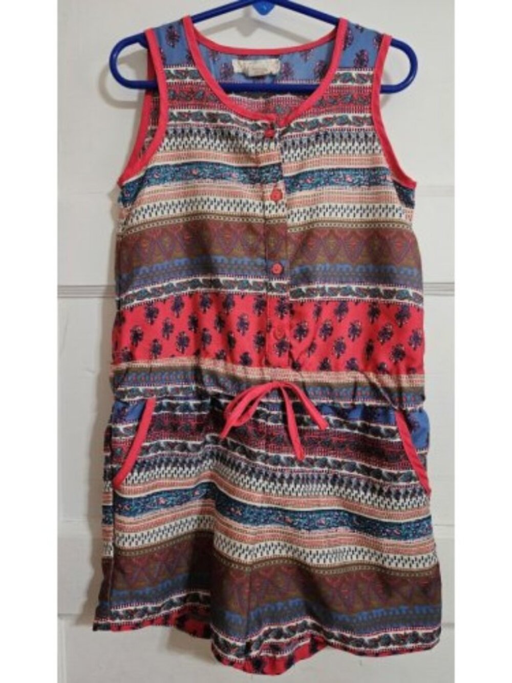 SHRINKING VIOLET Print Sleeveless Short Romper Jumpsuit Girls Size 6X Pockets